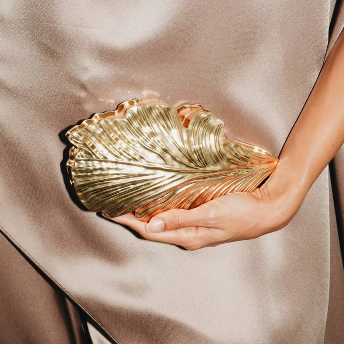 Women Bags Golden - 럭셔리 골드 패션 아크릴 리프 메탈
