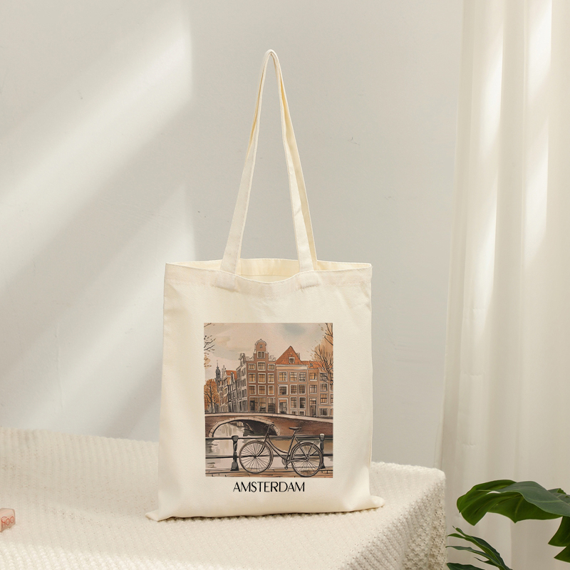 Women Bags Netherlands - 빈티지 암스테르담 네덜란드 프린트 캔버스 토트백,
