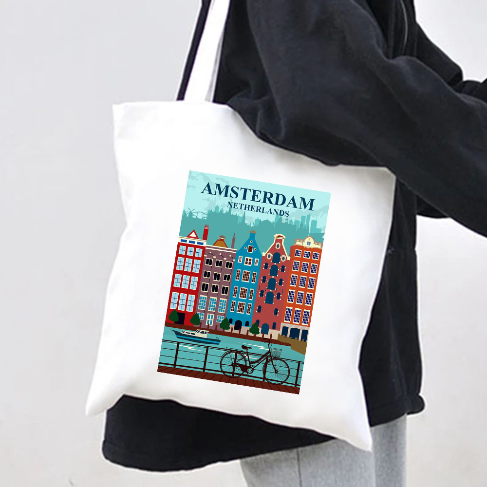도시 전망 암스테르담 운하와 주택 네덜란드 여성 캔버스 - Women Bags Netherlands 리뷰 및 가격
