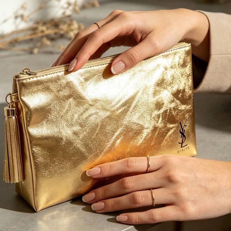 YSL 골든 화장품 가방, 휴대용 방수 다기능 파우치, - Women Bags Golden 리뷰 및 가격