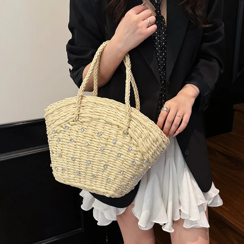 짚으로 짠 다이아몬드 고품질 탑핸들 백, 속이 비치는  - Women Bags Branded Sale 리뷰 및 가격